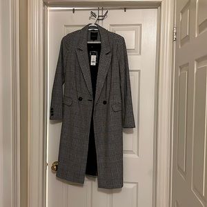 BRAND NEW black and white plaid long coat - XS